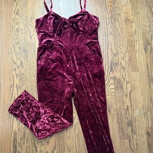 Unique Vintage Burgundy Velvet Jumpsuit